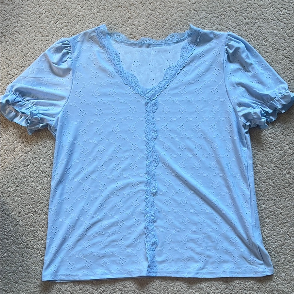 Light Blue Lace Trim Blouse